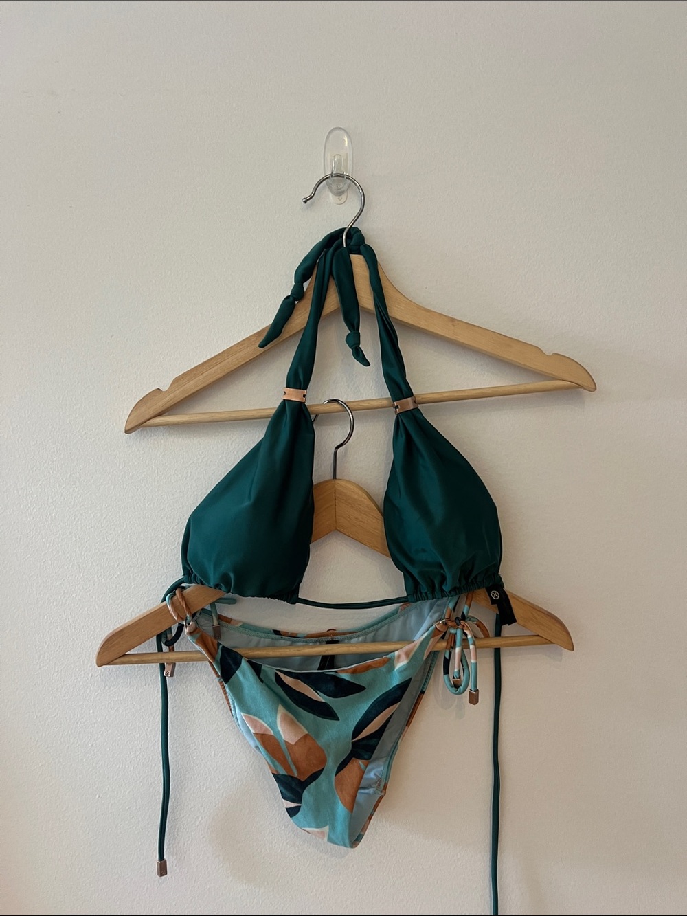 Green Leaf-Print Tie-Side Bikini Top & Bottom Set
